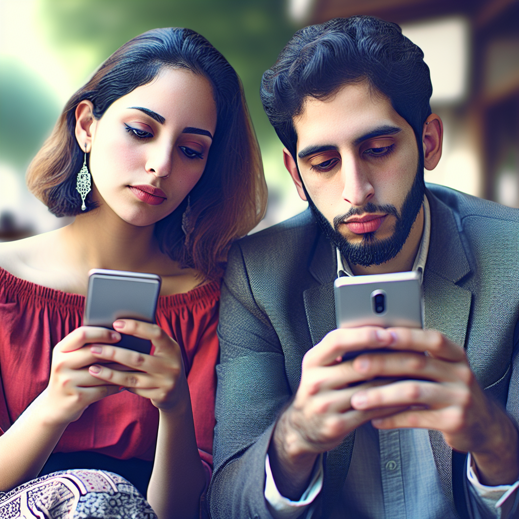 "A photograph of a couple engrossed in their smartphones during a moment of intimacy highlights the detrimental effects of phone dependency on our relationships and connections."