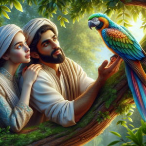 "A stunning photograph of two friends admiring a beautiful bird in a tree, showcasing their genuine interest and connection."