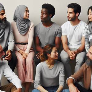 "An photography of a diverse group of people of various genders and orientations having an open, respectful conversation about modern sexual education."