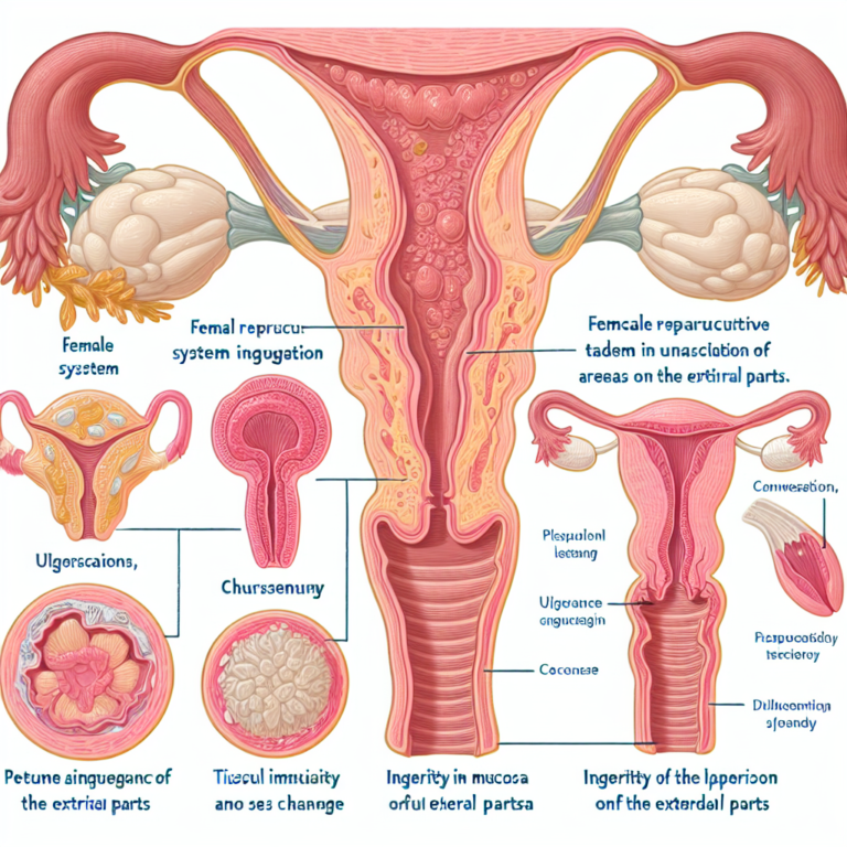An photography of the stages of vaginal aging with a focus on the changes in lubrication, mucosa, and the appearance of the vulva and vestibule, depicted in a respectful and educational manner.
