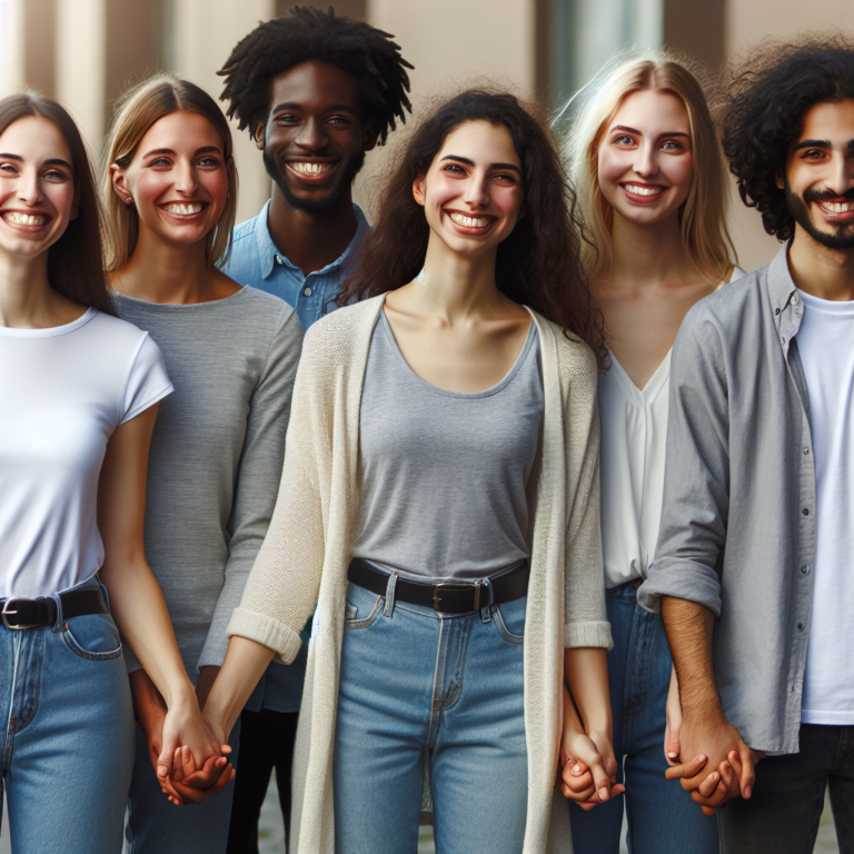 A photography of a diverse group of young adults holding hands and smiling, symbolizing healthy sexual relationships and open communication.