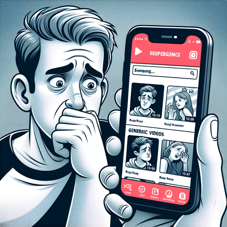 A photography of a concerned parent looking at a smartphone screen that shows sexually suggestive videos on an Instagram feed targeted at a teenage user.