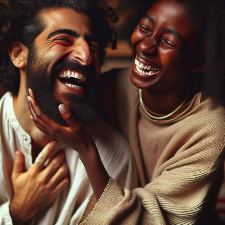 "An artistic photography of a couple engaging in intimate tickling, highlighting their emotional connection and joy."
