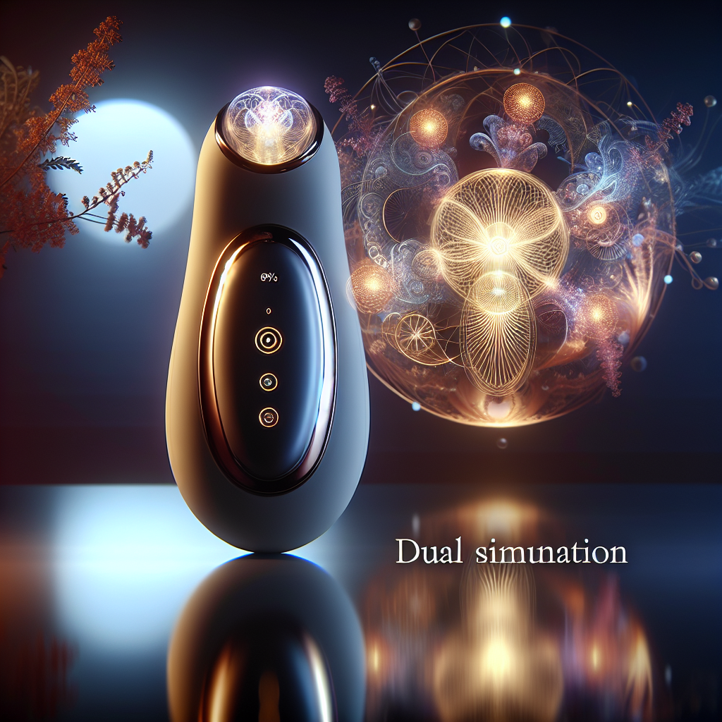 "an photography of the Womanizer OG device in use, showcasing its dual stimulation capabilities with elegant, soft lighting and a focus on female pleasure and intimacy."