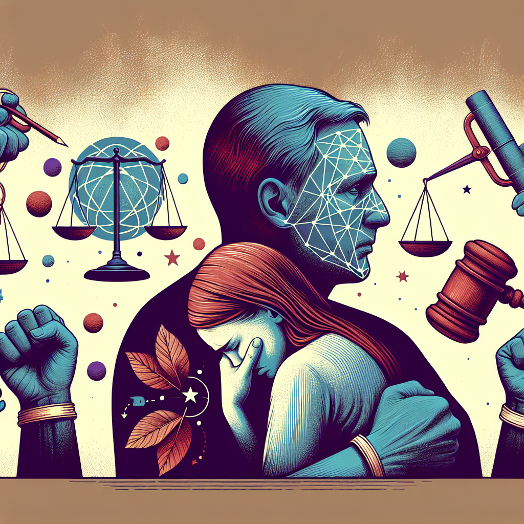 Illustration d'une mère divorcée se battant pour la garde de son enfant, représentant l'injustice du syndrome d'aliénation parentale avec des symboles de désespoir, de justice et de lutte, dans un style artistique émouvant.