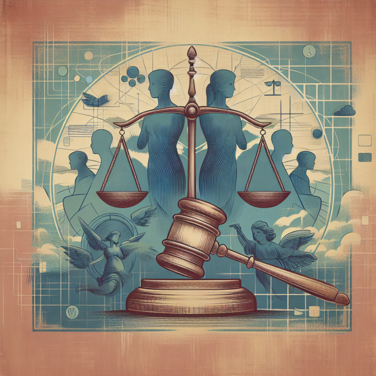 An illustration depicting a gavel symbolizing justice protecting minors, with abstract representations of digital screens or websites in the background, in a soft color palette.