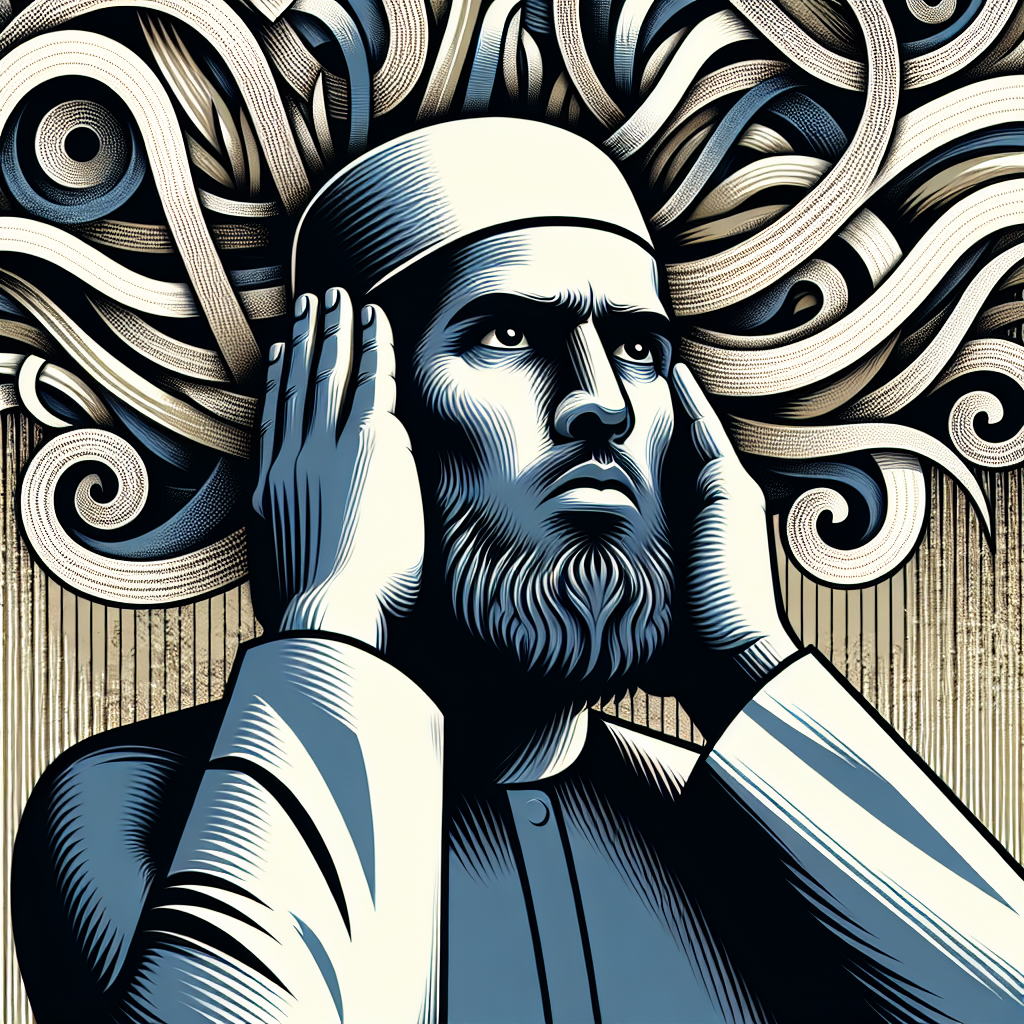 A close-up illustration of a person covering their ears, surrounded by swirling words symbolizing manipulative phrases, with a thoughtful and determined expression, in a modern, abstract style.