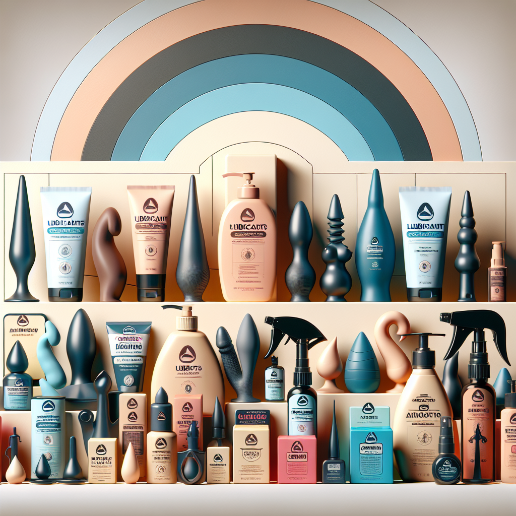An artistic, informative image depicting a variety of lubricants with diverse packaging, suitable for anal use, arranged neatly on a subtle background. The image should convey the importance of using the right lubricant for comfortable and safe practice.