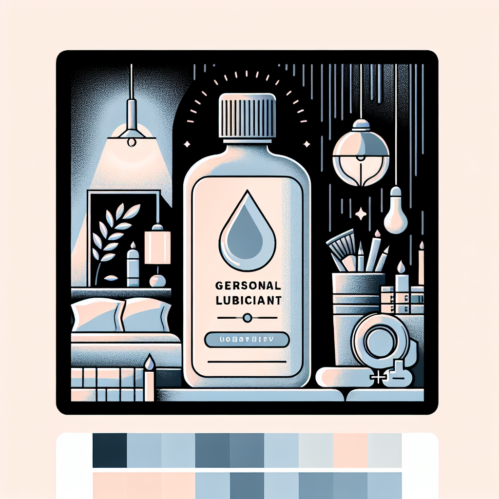 A detailed illustration of a bottle of anal lubricant with neutral, inclusive labeling. The background should depict a subtle and tasteful representation of intimacy, ensuring a focus on comfort and safety.