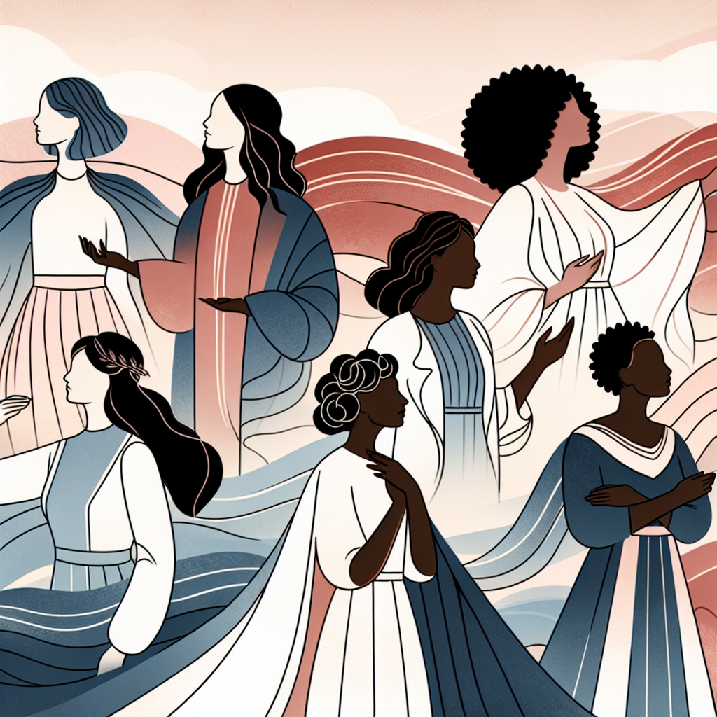 A sophisticated and tasteful illustration depicting a diverse group of women in a confident and empowered pose, symbolizing empowerment and diversity in sexuality. The background is abstract, suggesting freedom and exploration, with subtle hints of sensuality through soft, flowing textures.