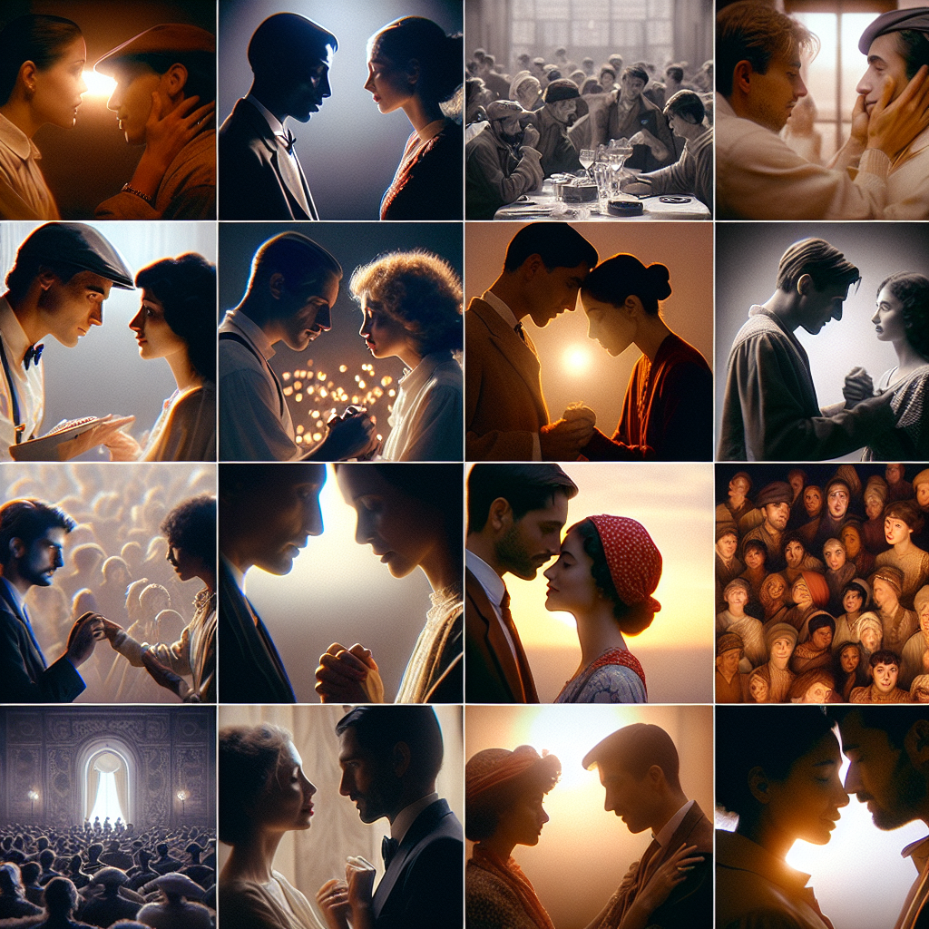 A montage of sensual and passionate scenes from iconic romantic movies, featuring beautifully lit and artistically filmed moments that evoke emotion and desire.