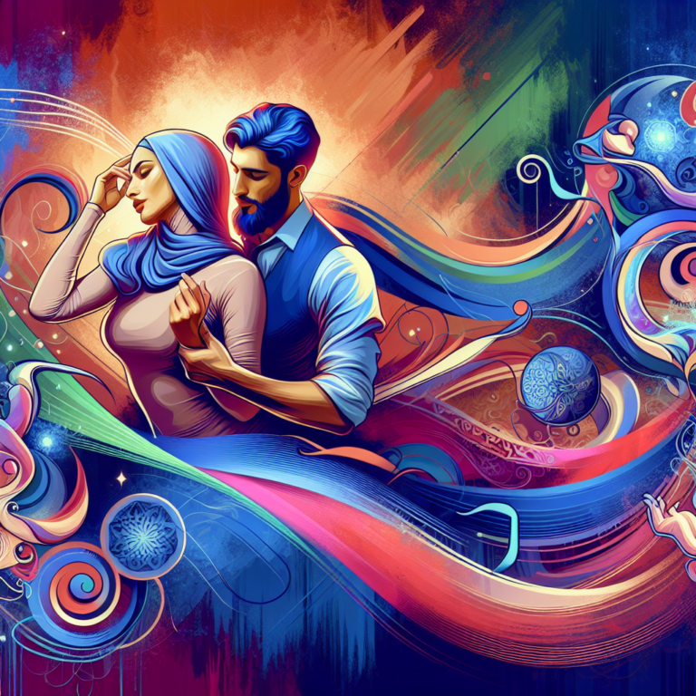 A tasteful and vibrant illustration of a couple engaged in various intimate positions, gracefully depicting movement and connection, with abstract sensual elements like swirling colors and gentle light effects to suggest pleasure and exploration.