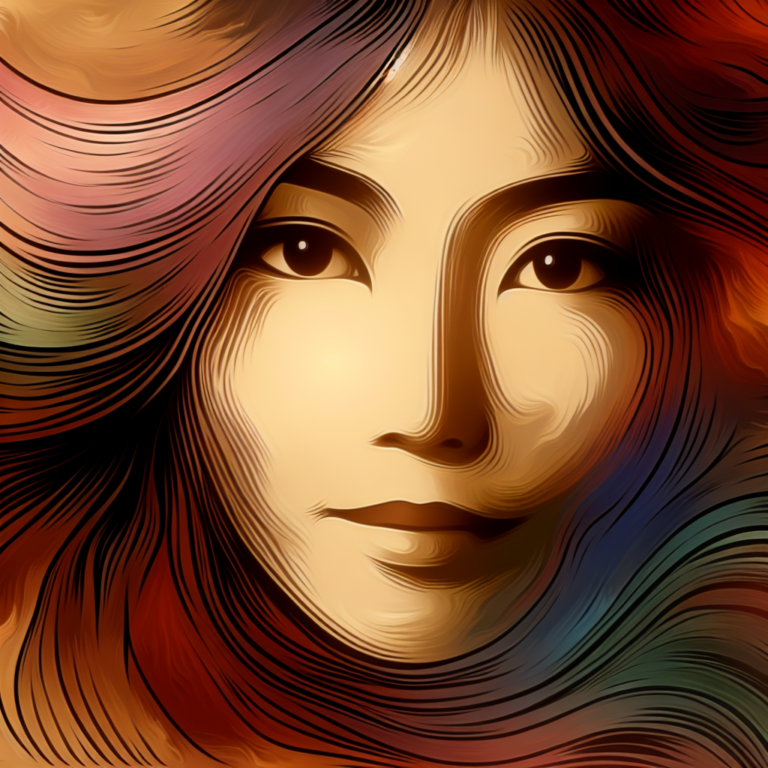 A subtle and emotional illustration of a woman with expressive eyes and a gentle smile, surrounded by soft, warm hues representing love and affection.