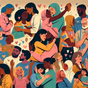 Illustration showing diverse, empowered individuals exploring a variety of non-penetrative sexual activities. Vibrant and inclusive representation of people of different genders and sexual orientations enjoying intimate moments, emphasizing connection and equality.