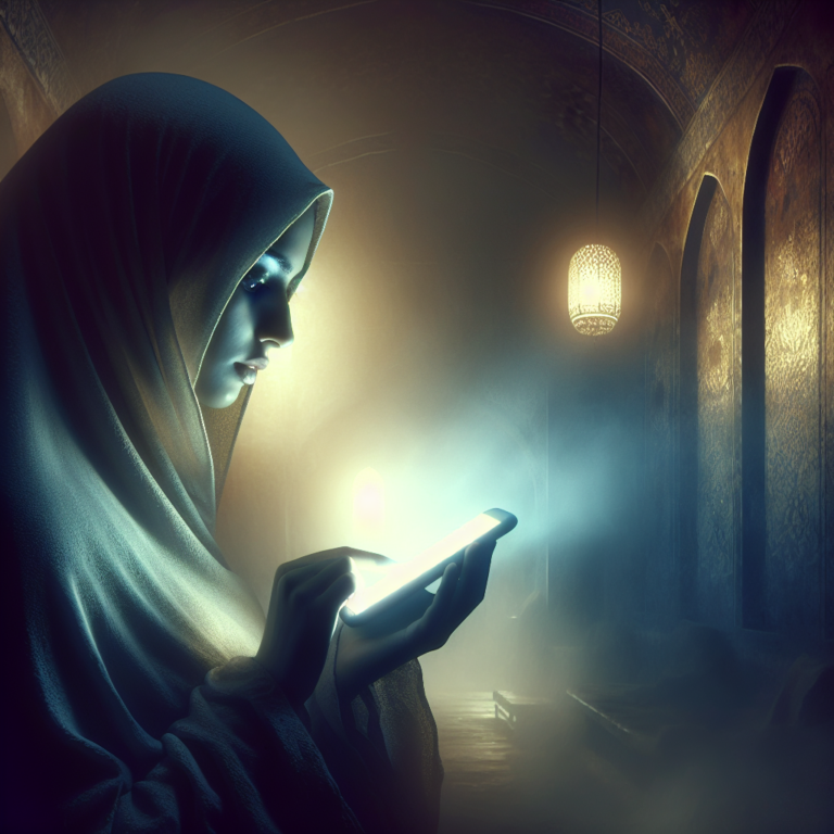 A mysterious, abstract digital art representation of a person secretly checking a dating app in a dimly lit room, with a focus on the glow of the phone screen.