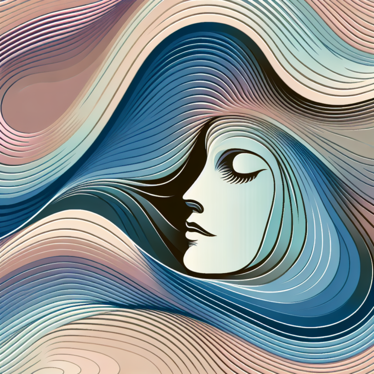 A conceptual illustration of the sensation of euphoria during the 'gooning' practice, showing abstract waves of pleasure and a serene face, embodying the trance-like state associated with prolonged stimulation.