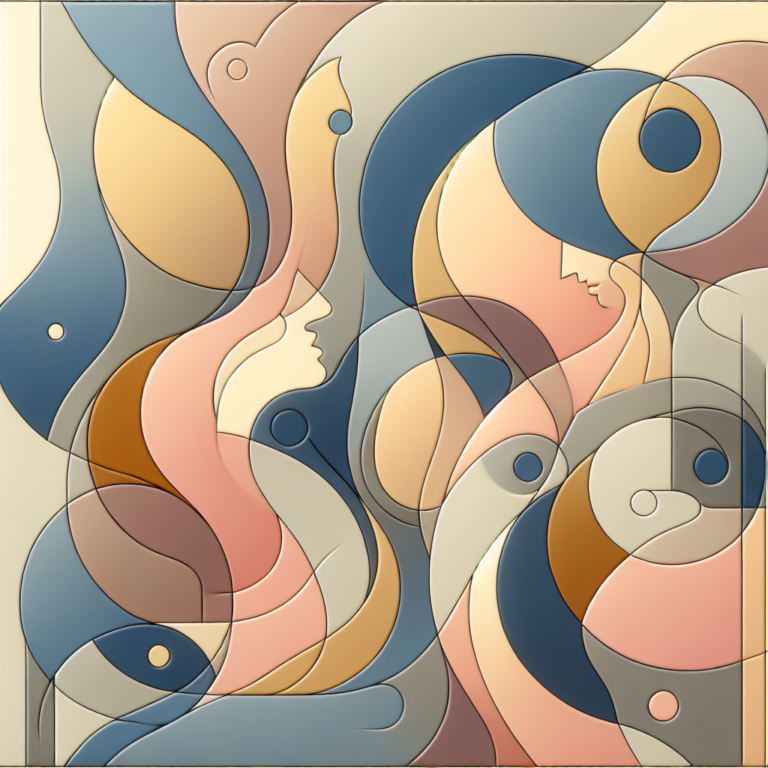 A modern, artistic illustration depicting the concept of non-penetrative intimacy, with abstract shapes symbolizing connection and shared pleasure. The artwork should convey warmth, equality, and a sense of freedom, using soft, harmonious colors.