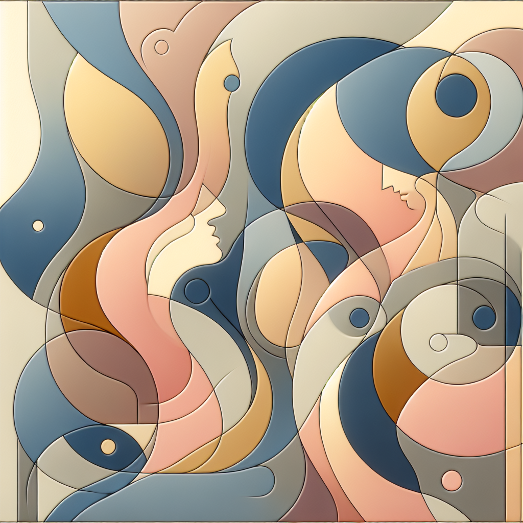 A modern, artistic illustration depicting the concept of non-penetrative intimacy, with abstract shapes symbolizing connection and shared pleasure. The artwork should convey warmth, equality, and a sense of freedom, using soft, harmonious colors.