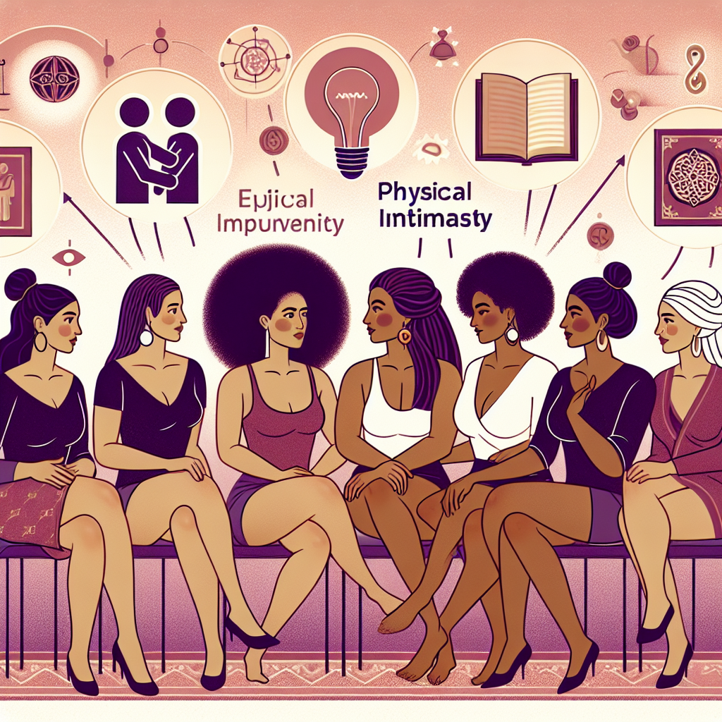 An artistic depiction of a diverse group of women engaging in an educational and informative discussion about enhancing sexual pleasure with various positions, highlighting empowerment and inclusivity.