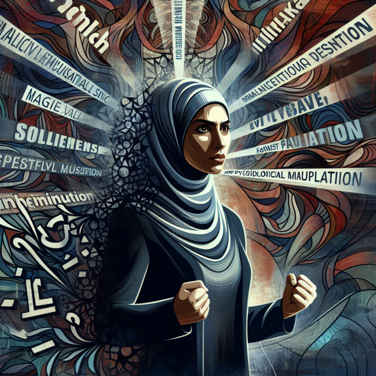 An illustration of a person standing strong and resilient in the face of verbal manipulation, with abstract representations of words floating around, depicting resilience against psychological manipulation.