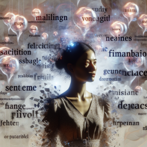An illustration of a person confidently rejecting manipulative behavior, with phrases symbolically floating around depicting common manipulative phrases.