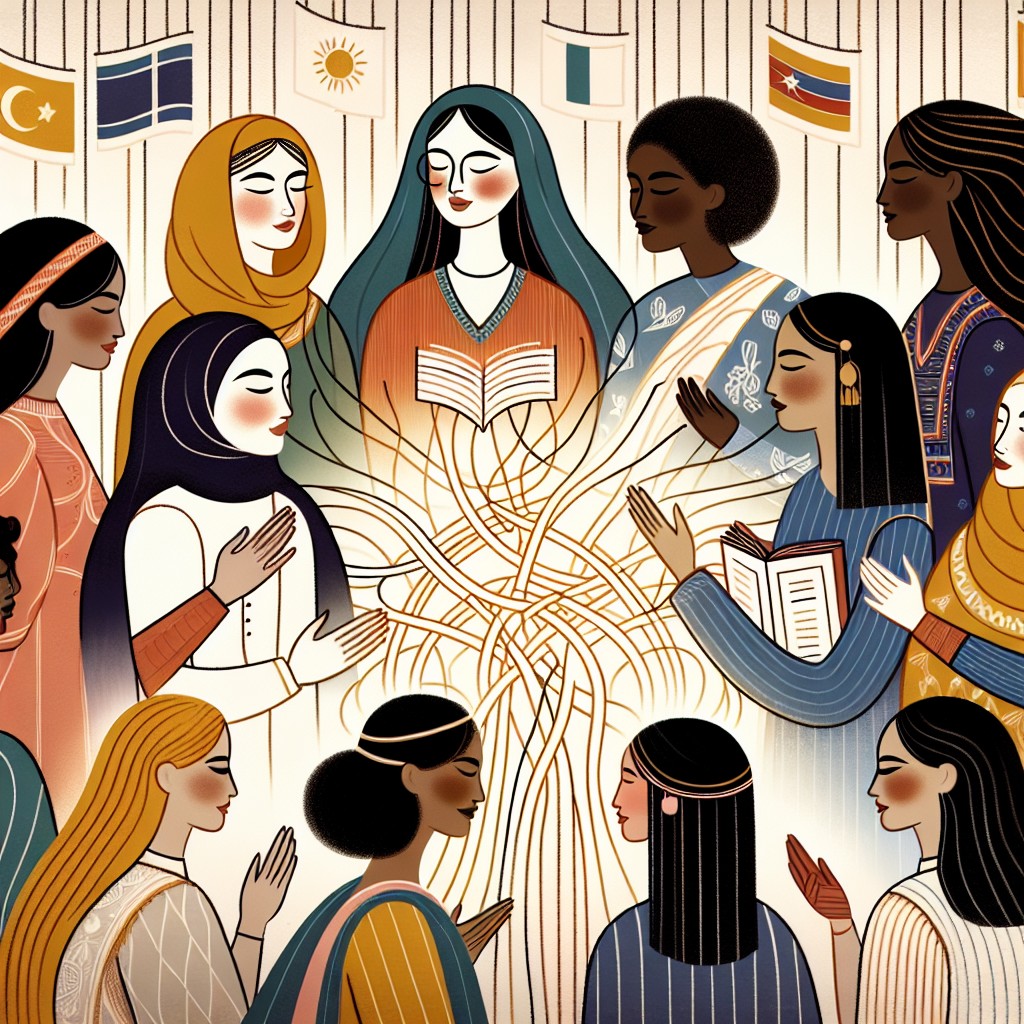 An illustration showing diverse women with different personalities and appearances, embodying qualities like organization, leadership, and nurturing, set against a background of a social gathering.