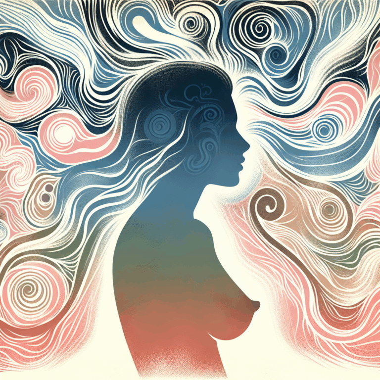 An abstract and respectful illustration highlighting the concept of premature orgasm in women. The image should convey both the physical and emotional aspects, possibly illustrating a woman's silhouette with swirling patterns symbolizing confusion and tension, against a soft, pastel-colored background.