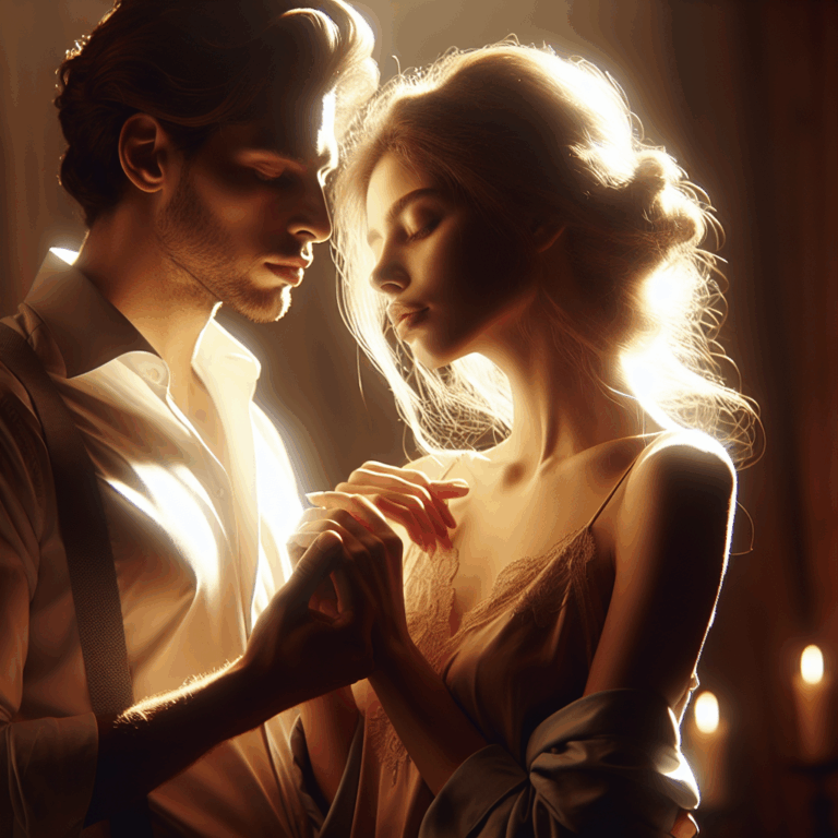 A sensual, artistic depiction of a couple engaging in the intimate positions described, focusing on connection and emotion rather than explicit detail. The setting is soft and romantic, with warm colors and gentle lighting.