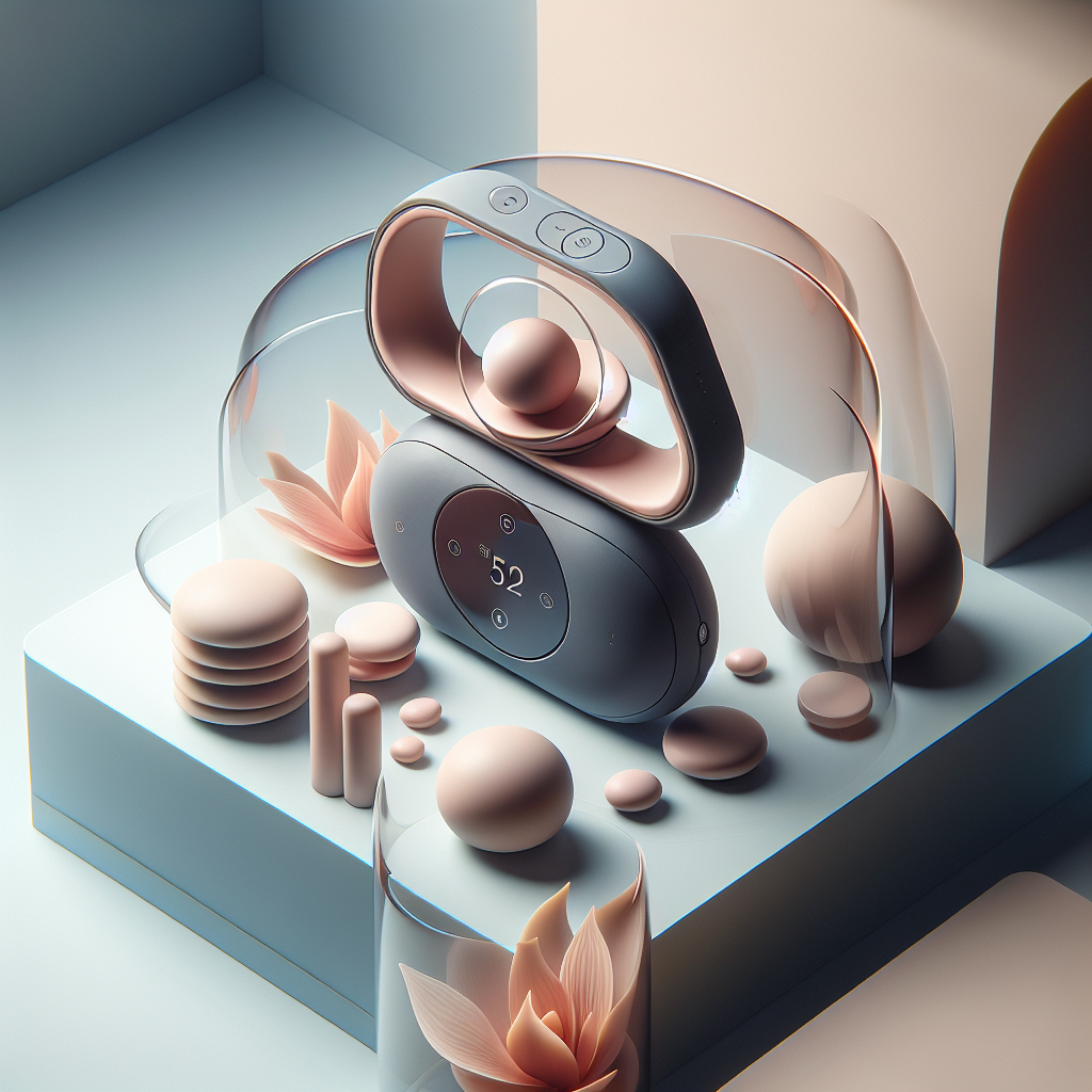 A modern, elegant image featuring a high-tech, dual-function sextoy. It should highlight its sleek, ergonomic design, made of premium materials, in a soft, inviting color palette, illustrating its use in a serene and intimate setting, embodying the theme of conscious pleasure and self-exploration.
