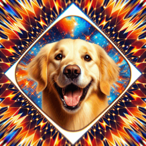 A modern, colorful illustration of a cheerful golden retriever with a friendly smile, symbolizing warmth and companionship. The background should resemble a trendy, social media-inspired design, reflecting the playful and affectionate nature of a 'golden retriever boyfriend' in a relationship context.