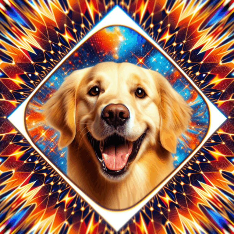 A modern, colorful illustration of a cheerful golden retriever with a friendly smile, symbolizing warmth and companionship. The background should resemble a trendy, social media-inspired design, reflecting the playful and affectionate nature of a 'golden retriever boyfriend' in a relationship context.