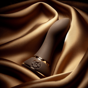 A beautifully designed, ergonomic sextoy placed on a soft silk fabric background, showcasing its elegant curves and smooth silicone material. The image should convey a sense of luxury and intimacy, with warm, inviting lighting to highlight the product's features.