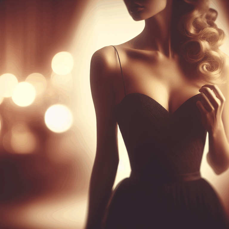 A tasteful, artistic portrayal of a woman's silhouette with an emphasis on her chest, emphasizing sensuality and elegance, blurred background to maintain anonymity, soft lighting to create a warm atmosphere.