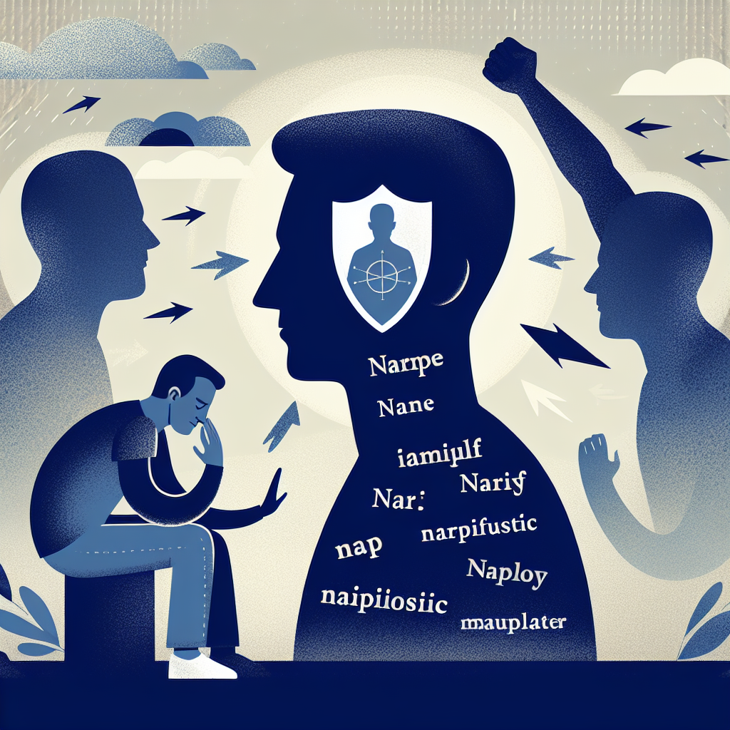 Illustration d'une personne se défendant calmement contre des paroles accusatrices, symbolisant la force intérieure face à la manipulation psychologique, avec des silhouettes en arrière-plan représentant des manipulateurs narcissiques.