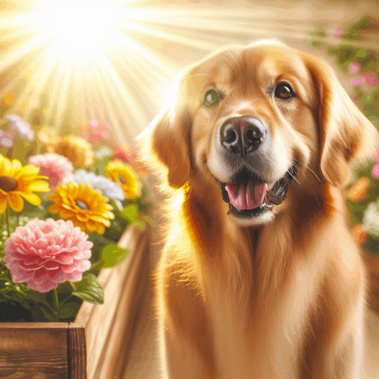 A joyful and dedicated golden retriever dog representing the qualities of a devoted and caring partner, standing in a bright and cheerful environment, symbolizing happiness and companionship.