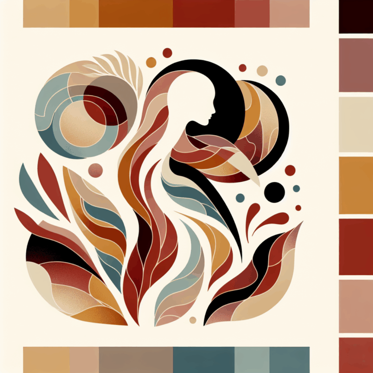 A tasteful illustration of a woman's silhouette with a focus on her breasts, surrounded by abstract shapes that suggest sensuality and harmony, using soft, warm colors.
