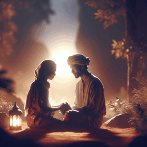A serene, post-coital moment with a couple gently embracing, surrounded by soft lighting and warm tones, capturing a sense of calm and emotional connection.
