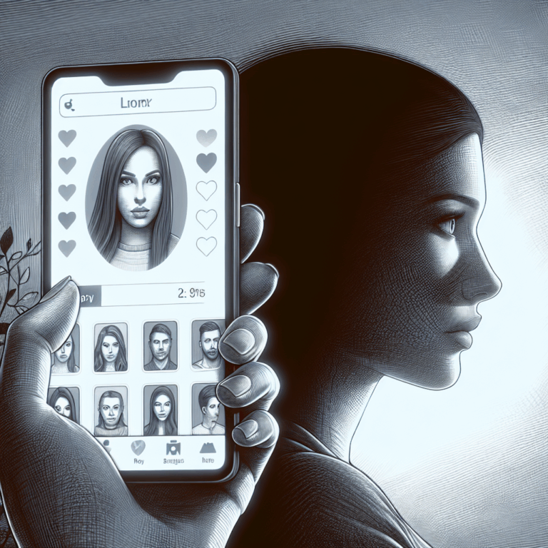 A concept illustration featuring a smartphone displaying a dating app with a worried face in the background, symbolizing suspicion in a relationship due to online dating.