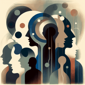 An abstract, expressive illustration depicting the shadows and faceless figures representing psychological manipulation and control, with muted colors conveying a sense of subtle deceit and confusion, suitable for an article on recognizing narcissistic manipulation tactics.