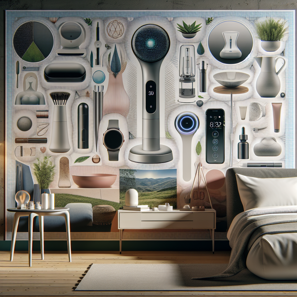 A collage of innovative and diverse sextoys, featuring sleek designs, eco-friendly materials, and futuristic technology, set against a backdrop of a modern and minimalistic bedroom, with a focus on promoting inclusivity and diversity in sexual wellness.