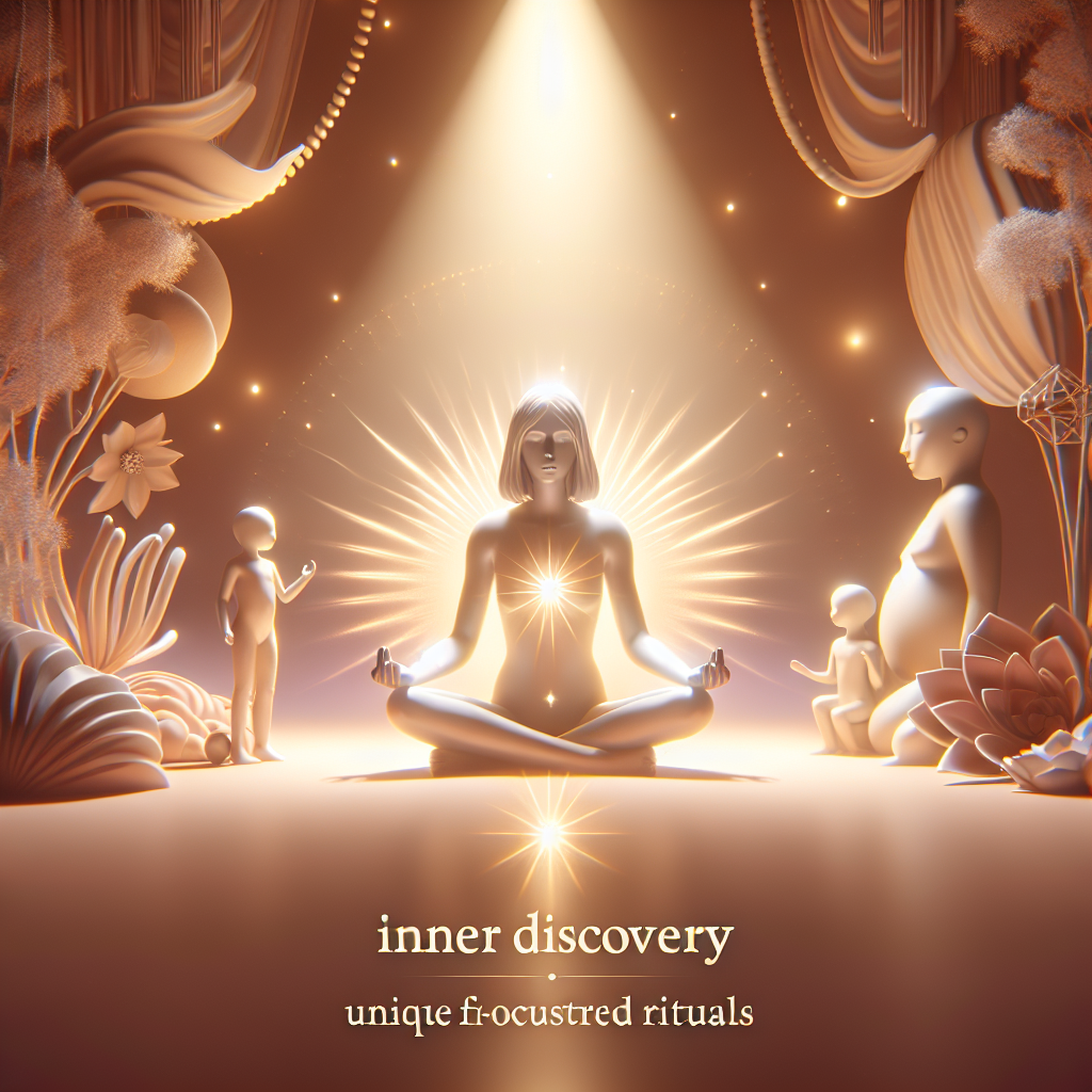 A tranquil, intimate setting showing a serene individual in a meditative pose, surrounded by soft lighting and calming elements, evoking a sense of peace and self-discovery associated with the practice of gooning.