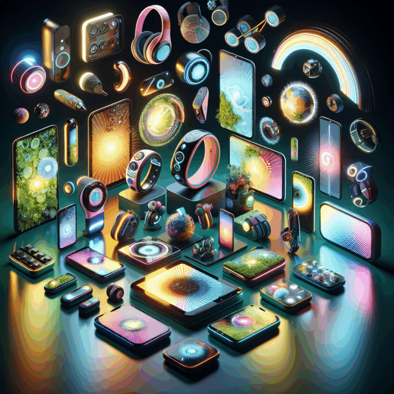 A futuristic and stylish sex toy showcase featuring a variety of innovative designs, including eco-friendly materials and high-tech gadgets, with a vibrant and appealing aesthetic for a modern audience.