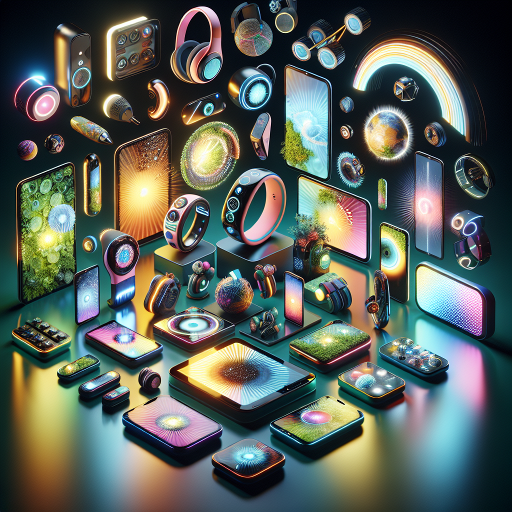 A futuristic and stylish sex toy showcase featuring a variety of innovative designs, including eco-friendly materials and high-tech gadgets, with a vibrant and appealing aesthetic for a modern audience.