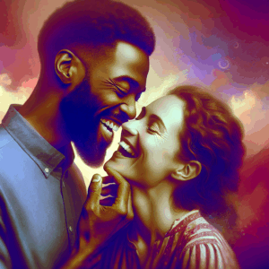 A playful and intimate romantic scenario where a couple shares a tender moment, highlighting the quirky urge to playfully bite, with a soft and dreamy backdrop that conveys affection and humor.