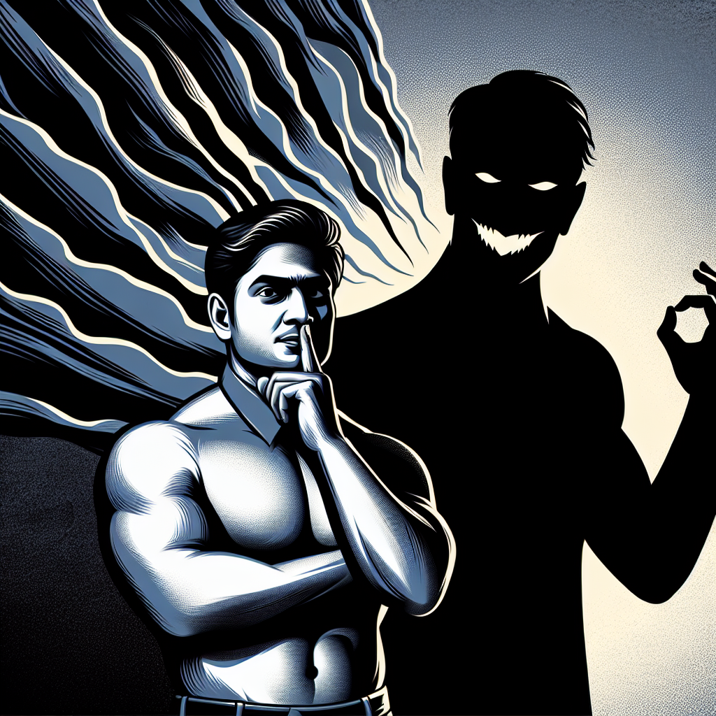 An illustration depicting a person confidently standing against a shadowy figure whispering manipulative phrases, symbolizing empowerment against psychological manipulation.