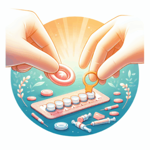 A close-up of an unused condom being exchanged with a new one, symbolizing safety and protection in sexual health, in a bright and educational style.