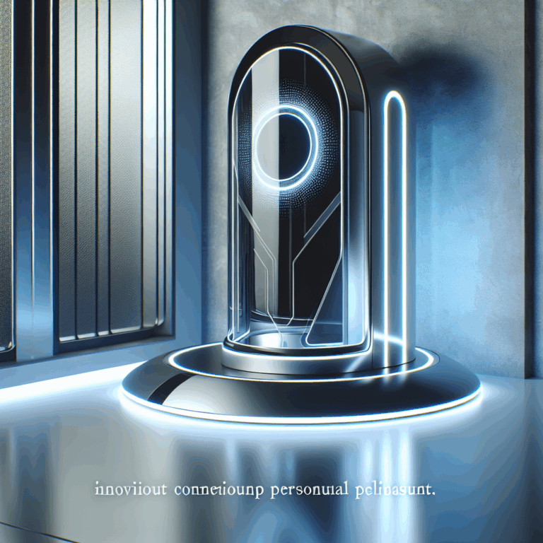 A futuristic-looking, innovative sex toy with sleek design and glowing lights, placed in a modern, minimalistic setting, conveying a sense of advanced technology and pleasure.