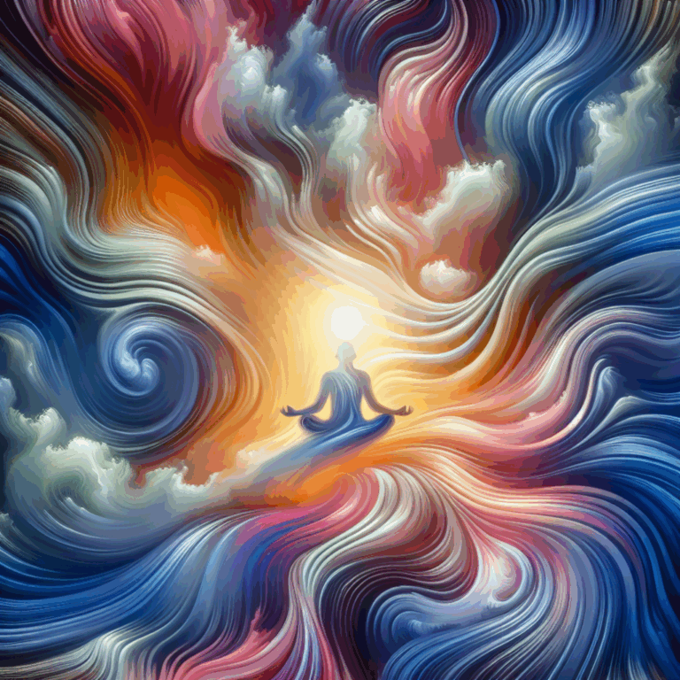 An abstract illustration representing a meditative and euphoric state, capturing a serene yet intense atmosphere. In the image, use soft, swirling colors to convey the transcendence and pleasure associated with the practice of gooning, symbolizing a heightened state of consciousness.