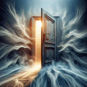 An intriguing image illustrating a slightly open door with a mysterious aura and sensual ambiance, symbolizing the "door ajar" practice. The image should convey an element of excitement and danger.
