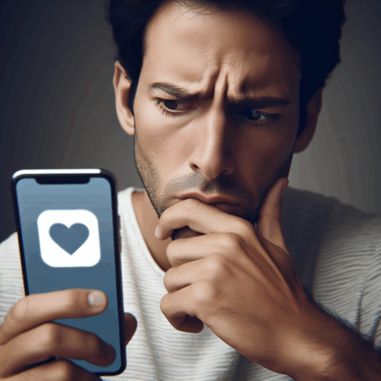 A concerned person looking at a smartphone, with a Tinder logo subtly visible on the screen, capturing the theme of online dating and suspicion in a relationship.